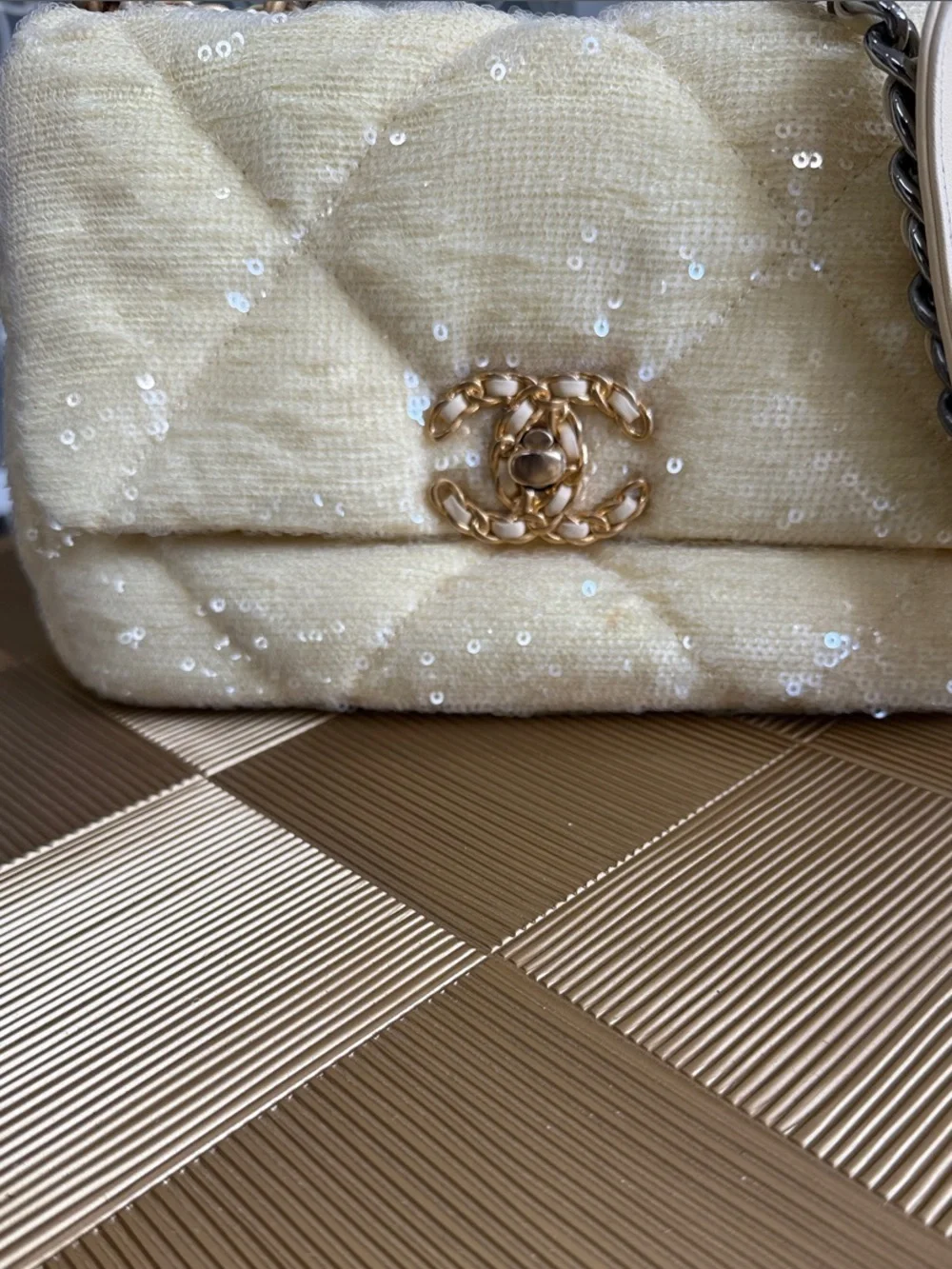 Chanel 19 Yellow Sequin flap Bag 21C